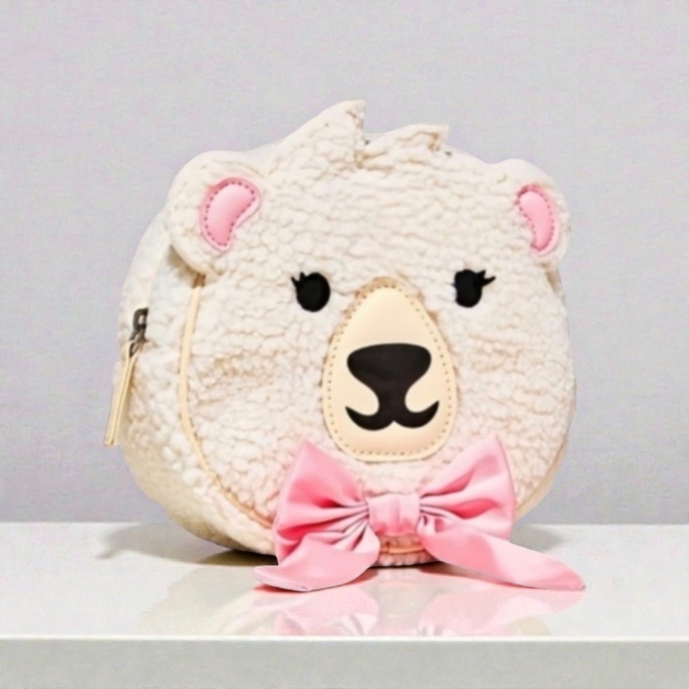 NEW Bath and Body Works Polar Bear with Pink Bow Sherpa Mini Backpack